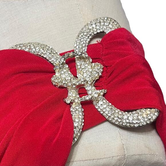 Cache Womens Vintage Red Holiday One Shoulder Rhinestone Drape Mini Dress Sz M - Picture 3 of 14